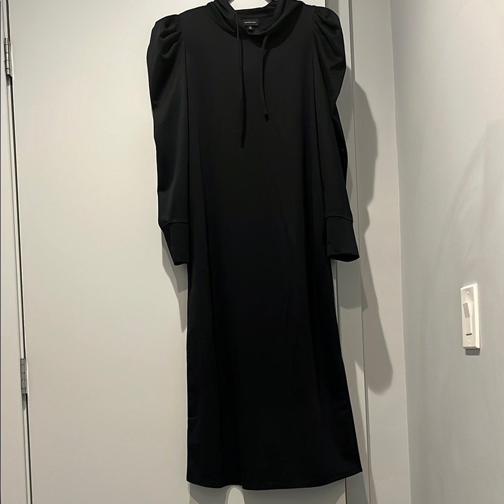Black Mock Neck Puff Sleeve Dress for Work
